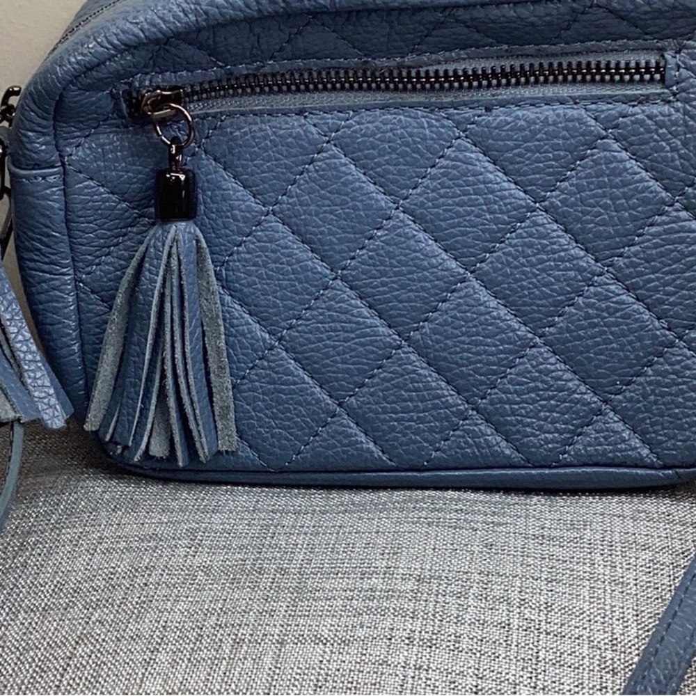 Blue quilted leather crossbody bag - Picture 2 of 15